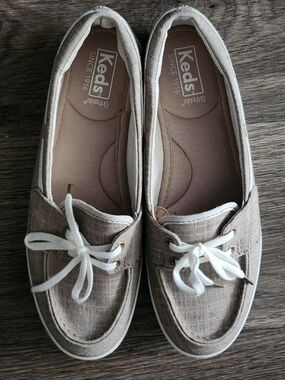 Keds Women’s Taupe Canvas Moccasins with White Laces
